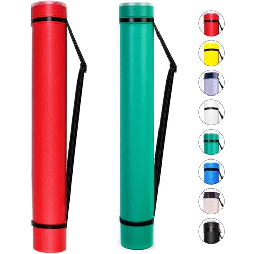 2-Pack Extendable Poster Tubes Expand from 24.5” to 40” with Shoulder Strap | Carry Documents, Blueprints, Drawings and Art | Red and Green Portable Durable Round Storage Cases with Lids and Labels - color: Red and Green, size: large, style: Round