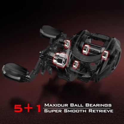KastKing Brutus Baitcasting Fishing Reel, Graphite Frame, 7.2:1 Gear Ratio, 5+1 Shielded Stainless-Steel Ball Bearings,10 Button Magnetic Braking System, 17.6LB Carbon Fiber Drag, Aluminum Handle - color: Left Handed-7.2:1