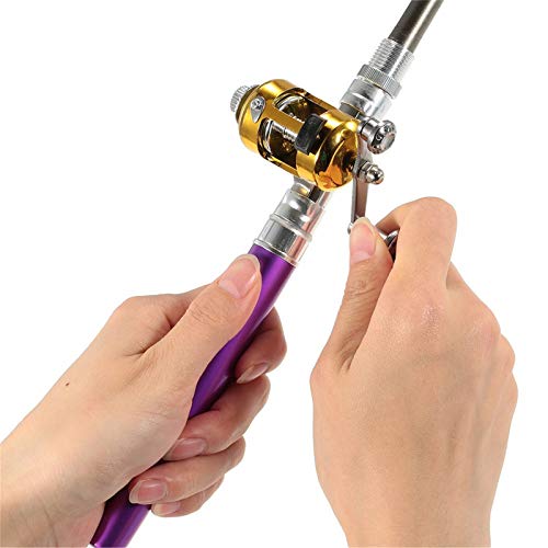 Jatzde Mini Portable Pocket Fish Rod Pen Aluminum Alloy Fishing Rod Pole Reel Combos… - color: Purple
