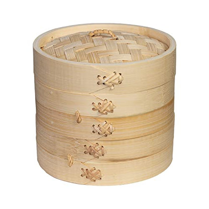 Joyce Chen 2-Tier Bamboo Steamer Baskets, 6-Inch - size: 6 inch