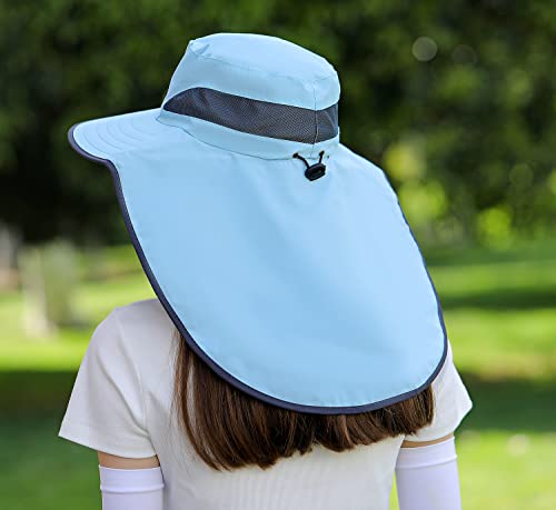 HUAMULAN Women Large Brim Sun Hat with Neck Flap, Men Quick Dry Hiking Fishing Safari Hat UPF 50+ - color: Hyp011-blue