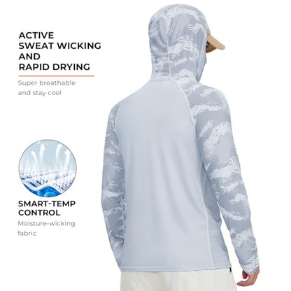Rodeel UPF 50+ Men’s Long Sleeve Performance Fishing Hiking Shirt with Mask UV Neck Gaiter Hoodie - color: A2.3pack:black,gray,blue, size: Medium