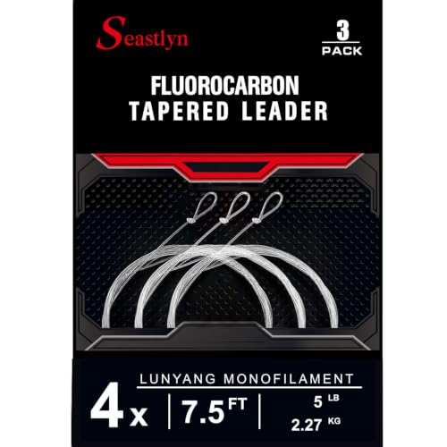 3-Pack Fluorocarbon Fishing Line Pre-Tied Loop Fly Fishing Tapered Leader 7.5FT 9FT 12FT 0X 1X 2X 3X 4X 5X 6X 7X 8-26LB - size: 7.5FT-4X