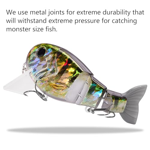 BASSROCK Topwater Fishing Lures for Bass Pike Salmon Floating Swimbait Jointed Crankbait Freshwater Saltwater 4.9in/1.76oz RK1001 - color: Natural Bluegill, size: 4.9in/1.76oz