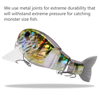 BASSROCK Topwater Fishing Lures for Bass Pike Salmon Floating Swimbait Jointed Crankbait Freshwater Saltwater 4.9in/1.76oz RK1001 - color: Natural Bluegill, size: 4.9in/1.76oz