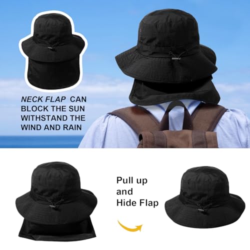 Water-Resistant Sun UPF 50+ Bucket Hat Protection Packable Brimmed Boonie for Women Men Summer Lightweight Hiking Outdoor Cap - color: Black2