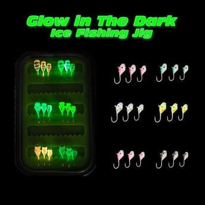 Tungsten Jigs, 18/27Pcs Tungsten Ice Fishing Jigs Kit for Panfish 3.2/4/5mm Glow in Dark Teardrop Ice Fishing Lure Jigs with Two-Sided Jig Box Assortment