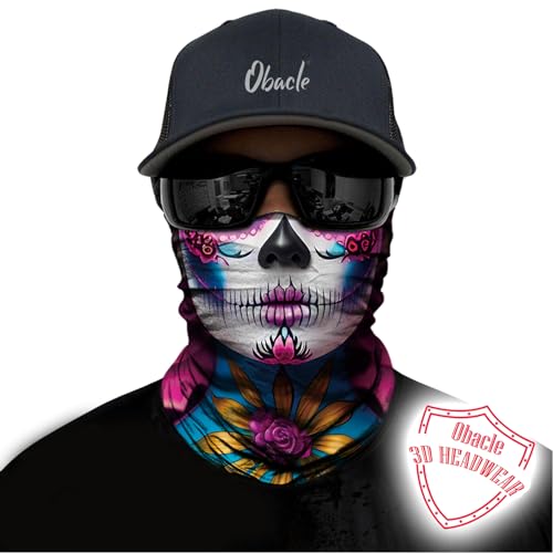 Obacle Skull Face Mask for Women Dust Wind Sun Protection Rave Festival Riding - color: Women Pink Flower Face Black Nose