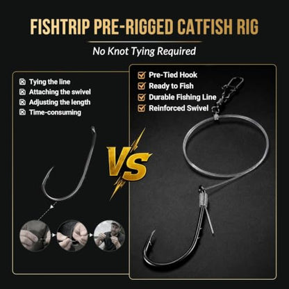 FishTrip Pre-Rigged Catfish Rig, Baitholder Fishing Hook Rig for Freshwater | 10pcs Double Barbed Long Shank Offset Fish Hook Rigs with Leader Line, Fishing Swivel & Snaps for Catfish, Carp, Bass 1/0-5/0 - size: 5/0#~10pcs