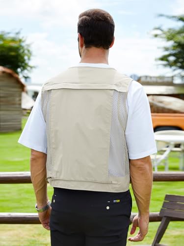 Gihuo Mens Fishing Vest Lightweight Utility Vests Cargo Outdoor Safari Travel Vest with Pockets - color: Beige, size: Medium