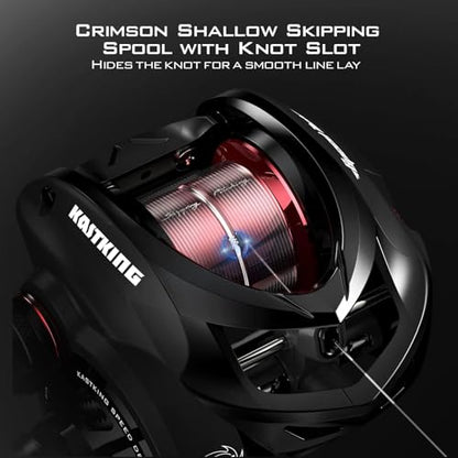 KastKing Speed Demon Elite Fishing Reel, World's Fastest 10.5:1 Gear Ratio/Deadbolt Baitcasting Reel, 10+1 Shielded Stainless Steel BB, CNC Lightweight Aluminum Frame, Available in Skipping Version - color: Skipping- Shallow Spool- 8.6:1- Left