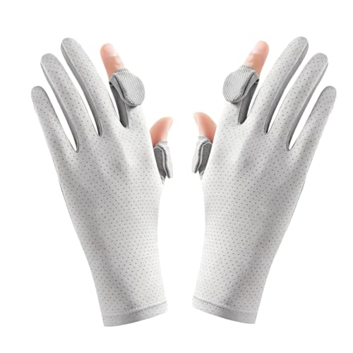 MiOYOOW Sun Protection Glove, 2PCS Fingerless Fishing Gloves Breathable Mesh Gloves with Non-Slip Silicone Palm for Men Women Driving Cycling - color: Light Gray, style: Women'S