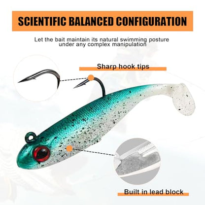 5 Pcs Pre-Rigged Soft Lures Swim Baits | Jig Head Paddle Tail Swimbaits for Bass Trout Walleye Freshwater and Saltwater