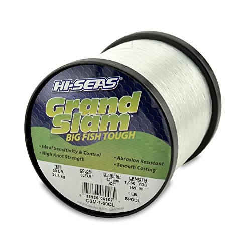 HI-SEAS Grand Slam Monofilament Fishing Line - Strong & Abrasion Resistant in Clear, Pink, Green, Smoke Blue, Fluorescent Yellow Freshwater & Saltwater - 1 lb Spool - color: Clear, style: 50 Lb Test, 0.70 Mm Dia, 1060 Yd