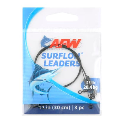 AFW Surflon Fishing Leaders – Black Nylon Coated Stainless Steel Wire, Swivel & Snap, 3 Pack, Variety Pack – Strong Leader Line for Catfishing & Toothy Game Fish - size: 45 lb, style: 12 Inch