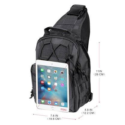 Qcute Tactical Backpack, Waterproof Military Cross-body Molle Sling Shoulder Backpack Chest Bag for Outdoor Every Day Carry - color: Black