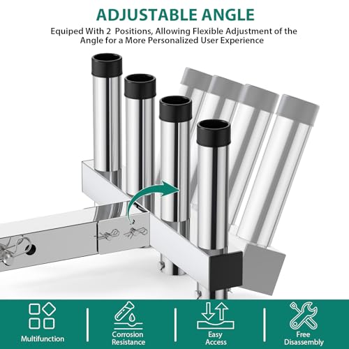 Hitch Mount Fishing Rod Holder, Stainless Steel 4-Rod Rack for 2" Receiver - color: Silver