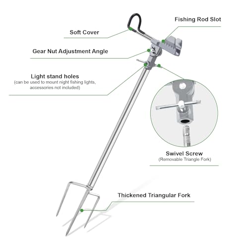 Fishing Rod Holders, 360 Degree Adjustable Fishing Pole Holders for Ground, Multifunctional Stainless Steel Beach Fishing Rod Holder Fishing Gifts for Men - color: Silver