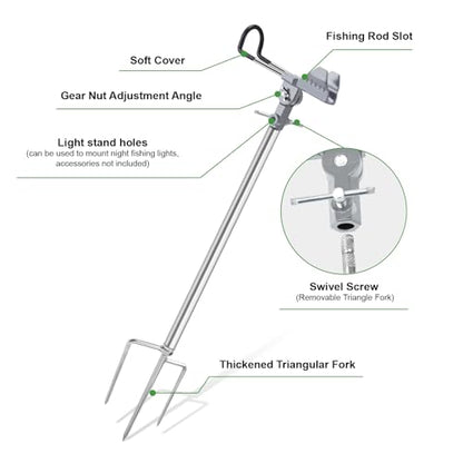 Fishing Rod Holders, 360 Degree Adjustable Fishing Pole Holders for Ground, Multifunctional Stainless Steel Beach Fishing Rod Holder Fishing Gifts for Men - color: Silver