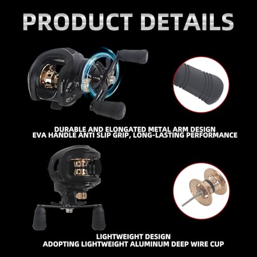 Baitcasting Reel,Carbon Fiber Drag Fishing Baitcaster Reels, Bait Cast Reel With 7.2:1 Gear Ratio 10+1 Ball Bearings 17.6lbs Max Drag Right Hand，Fish Gift For Man - color: HEIJIN
