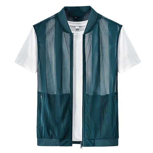 WSLCN Men's Summer Vest Casual Lightweight Breathable Mesh Cycling Travel Zip Vest - color: Blue, size: X-Large