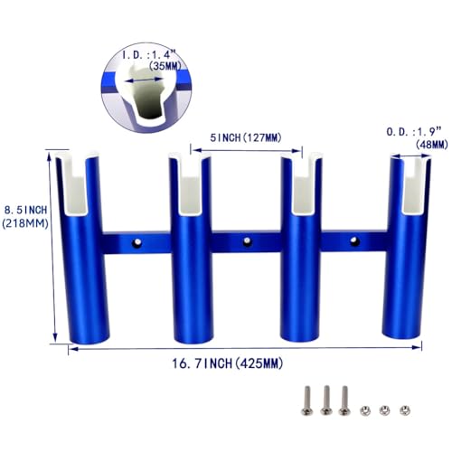 2PCS 4-Tube Aluminum Fishing Rod Holder for Boat, Wall-Mounted Fishing Pole Roof Rod Rack, Surf Fishing Rod Holder for Truck, Boats & Yacht - color: Blue