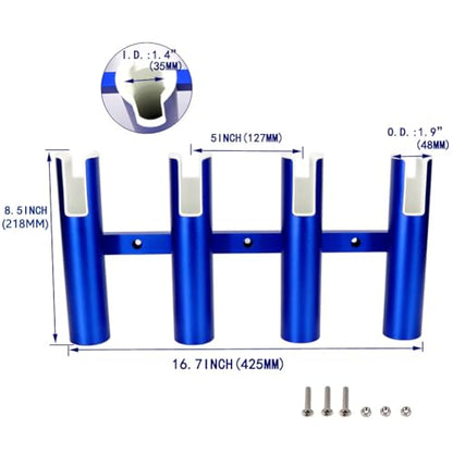 2PCS 4-Tube Aluminum Fishing Rod Holder for Boat, Wall-Mounted Fishing Pole Roof Rod Rack, Surf Fishing Rod Holder for Truck, Boats & Yacht - color: Blue