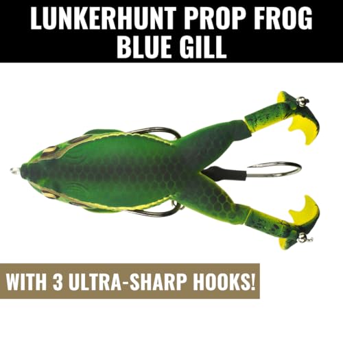 LUNKERHUNT - Frog Bait for Bass Fishing | Soft Hollow Body Weedless Frog for Bass Fishing and Trout | Weedless Realistic Bait Frog Lure, Freshwater with Sharp Hooks Lures and Double Propellers Feet - style: Blue Gill