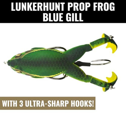 LUNKERHUNT - Frog Bait for Bass Fishing | Soft Hollow Body Weedless Frog for Bass Fishing and Trout | Weedless Realistic Bait Frog Lure, Freshwater with Sharp Hooks Lures and Double Propellers Feet - style: Blue Gill