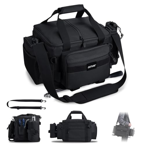 Goture Fishing Tackle Bag,Store Up to 4PCS 3700 Tackle Boxes(Not Included),600D Soft Side Water-Resistant Saltwater Gear Storage Fishing Bag with Rod Straps,Detachable Water Bottle Pouch,SBS Zippers - color: A3:Black(Without Trays-17.72"x11.81"x9.45"), si