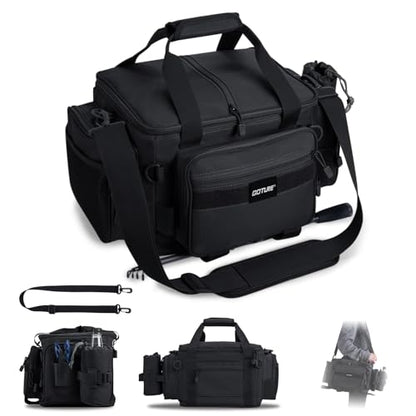 Goture Fishing Tackle Bag,Store Up to 4PCS 3700 Tackle Boxes(Not Included),600D Soft Side Water-Resistant Saltwater Gear Storage Fishing Bag with Rod Straps,Detachable Water Bottle Pouch,SBS Zippers - color: A3:Black(Without Trays-17.72"x11.81"x9.45"), si