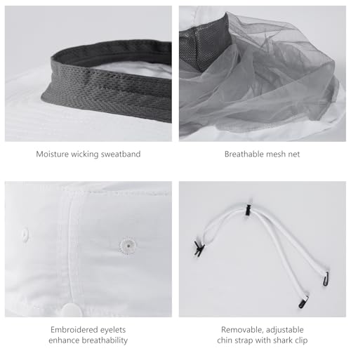 BASSDASH UPF 50+ Mosquito Sun Hat with Hidden Head Net and Neck Flap for Men Women Outdoor Fishing Hiking Camping - color: White