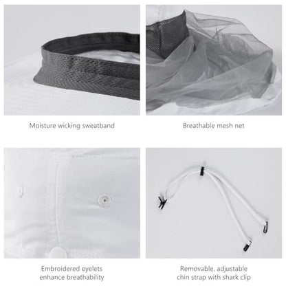 BASSDASH UPF 50+ Mosquito Sun Hat with Hidden Head Net and Neck Flap for Men Women Outdoor Fishing Hiking Camping - color: White