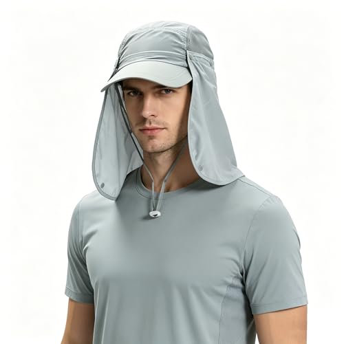 haozaikeji UPF50+ Outdoor Fishing Hat UV Protection Sun Hat Wide Brim Baseball Cap with Face Neck Flap for Women Men - color: Light-gray