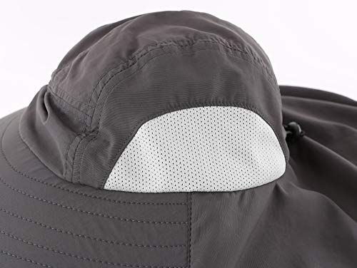 Connectyle Kids Large Brim UV Protection Sun Hat with Neck Flap Mesh Fishing Cap - color: Dark Grey