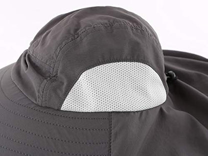 Connectyle Kids Large Brim UV Protection Sun Hat with Neck Flap Mesh Fishing Cap - color: Dark Grey