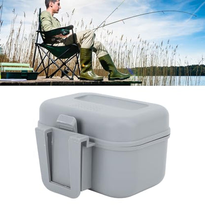 Acouto Fishing Live Bait Box – Heat- Plastic Bait Holder with Ventilated Perforated Lid, Portable ClampOn Live Container for Bloodworms Nightcrawlers – Grey