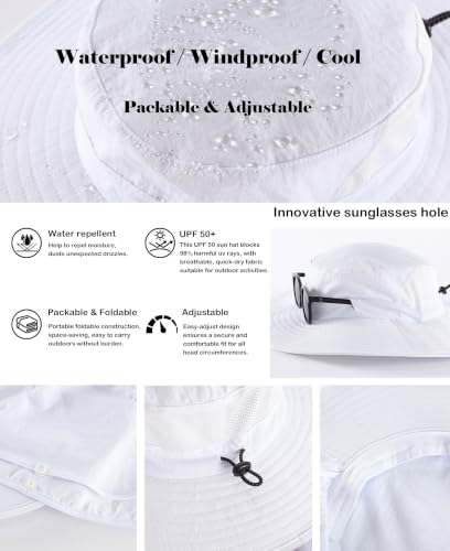 Home Prefer UPF 50+ Wide Brim Sun Hats with Neck Flap Sun Protection Hat for Men Women Gardening Fishing Summer Bucket Hat - color: White