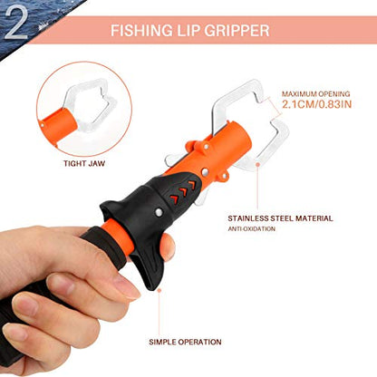 mouhike Fishing Tool Kit Fishing Pliers, Fish Lip Gripper, Fishing Hook Remover, Handheld Digital Fishing Scale, Ice Fly Fish Pliers Fishing Gear Accessories Fishermen Gift (Battery Not Included) - color: Orange+Black, style: 3pcs_Tools