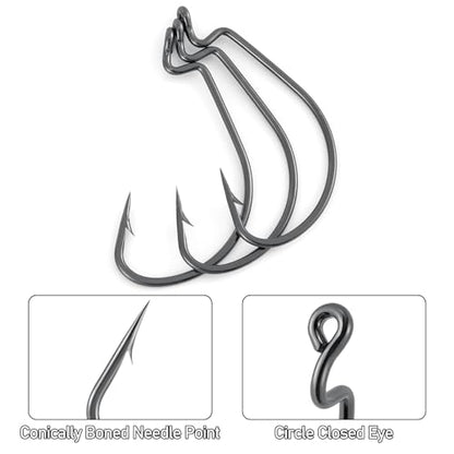 Dr.Fish EWG Hooks Bass Fishing Worm Hooks Extra Wide Gap Freshwater Fishing Carolina/Texas Rig - color: Black Nickel, size: #3/0-50 Pack