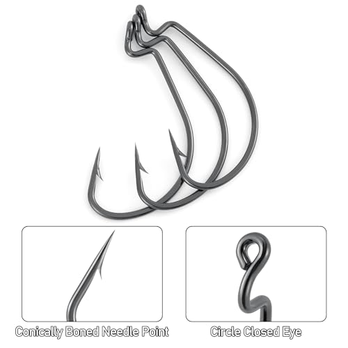 Dr.Fish EWG Hooks Bass Fishing Worm Hooks Extra Wide Gap Freshwater Fishing Carolina/Texas Rig - color: Black Nickel, size: #2-100Pack