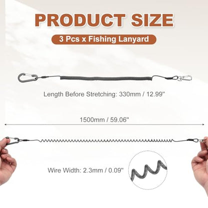 PATIKIL Fishing Lanyard, (59.06" Length, Black) (3Pcs), Retractable Coiled Tether Anti-Lost Rope Coiled with Carabiners and 360° Safety Buckle, Suit for - Fishing/Hunting/Hiking/Boating - color: Black, size: 59.06"