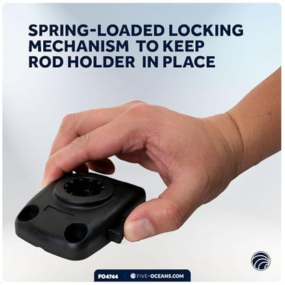 Five Oceans Fishing Rod Holder for Boat with Deck Mount Base, Black, High-Impact Nylon for Boats & Kayaks, Multiple Sizes - style: Compatible Spring-lock Base