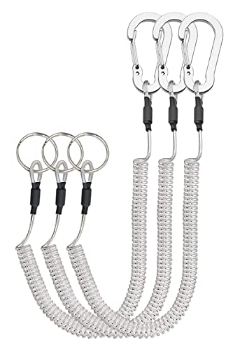 Lix&Rix Retractable Safety Coiled Lanyard with Aluminium Alloy Carabiner Clip, Black/Blue/Green/Red/Silver/Yellow - color: Silver - Transparent Lanyard
