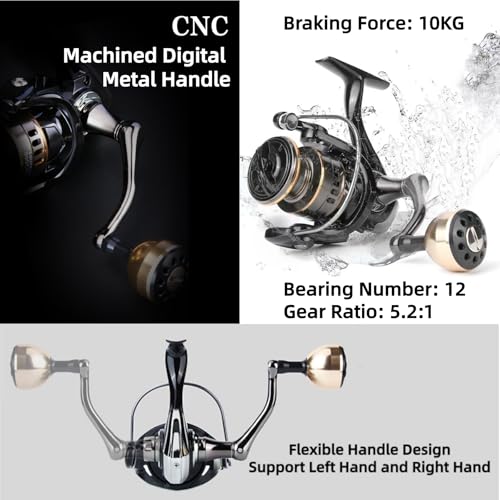 Spinning Fishing Reel, 5.2:1 Gear Ratio Fishing Reel CNC Aluminum Spool Up to 20 Lbs Max Drag with Left/Right Interchangeable for Inshore Boat Rock Freshwater Saltwater Fishing - size: 1000
