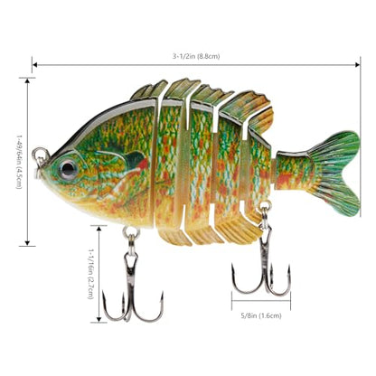BASSDASH SwimPanfish Multi Jointed Panfish Bluegill Swimbaits Hard Topwater Bass Lures Fishing Lure Crank Saltwater 3.5in/0.85oz - color: Green/Orange Pumpkinseed