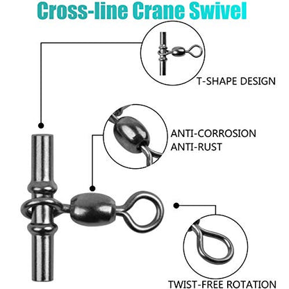 3 Way Swivels Heavy Duty Sleeve Swivel for Deep Drop Rigs Saltwater Tackle | Crossline Three Way Swivels Fishing Tackle Line Connector Sliders - size: #1-25pcs