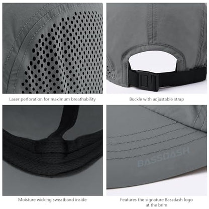 BASSDASH UPF 50+ Foldable Fishing Hat Baseball Cap with Removable Neck Flap Portable for Men Women Golf Hiking - color: Light Grey With Unfoldable Brim