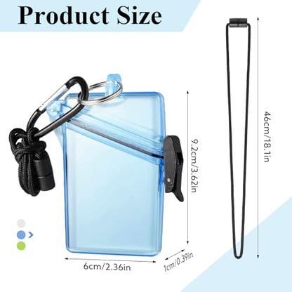 BESARME 3 Pack Waterproof ID Badge Holder Case Clear Vertical ID Card Holder with Lanyard Carabiner and Keychain Durable Locker Dry Box（Clear Blue Yellow） - color: Clear, Blue, Yellow