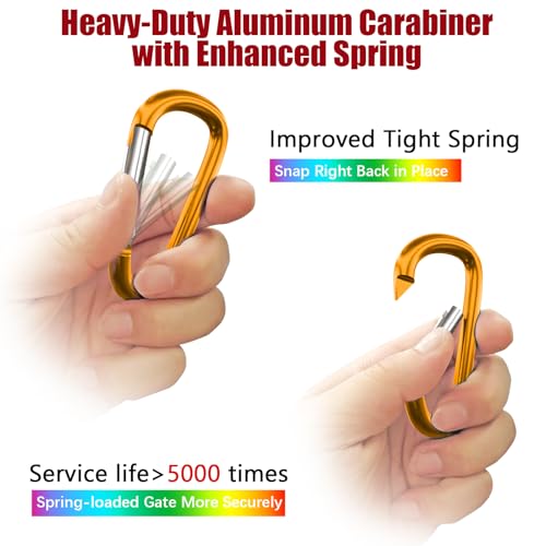 sprookber 4" & 5" Extra Large Aluminum Carabiner D Ring, Caribeener Clips, Spring Snap Hook for Keychain Clip, Set of 4 - color: yellow-4", size: 4 inch (Pack of 2)